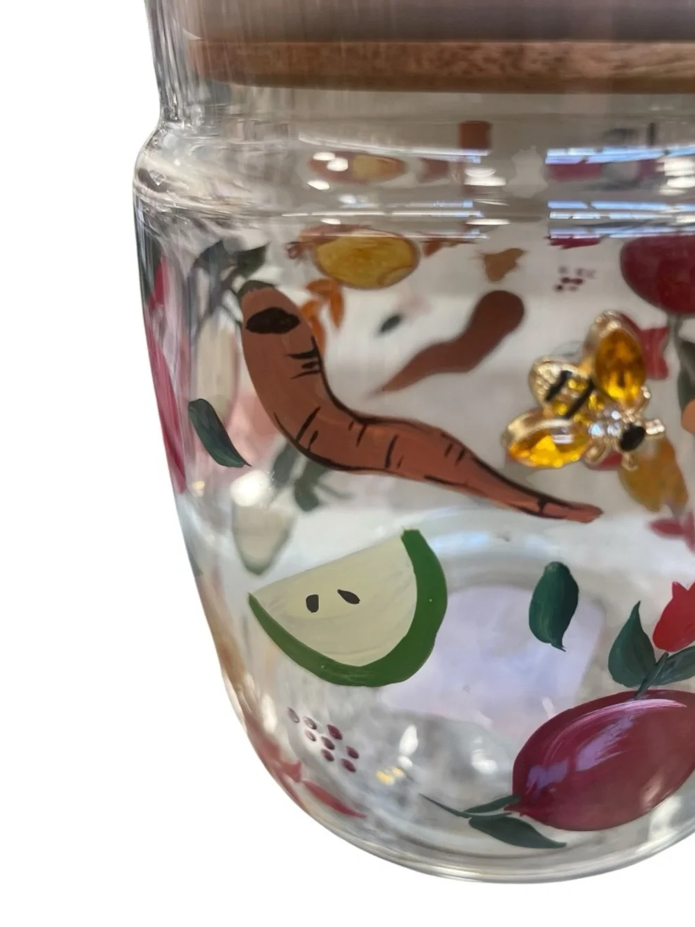 Rosh Hashanah Glass Storage Jar with Wooden Lid – Apple, Honey & Shofar Decor